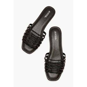 New Womens JustFab Sandal Size 6.5 black faux leat